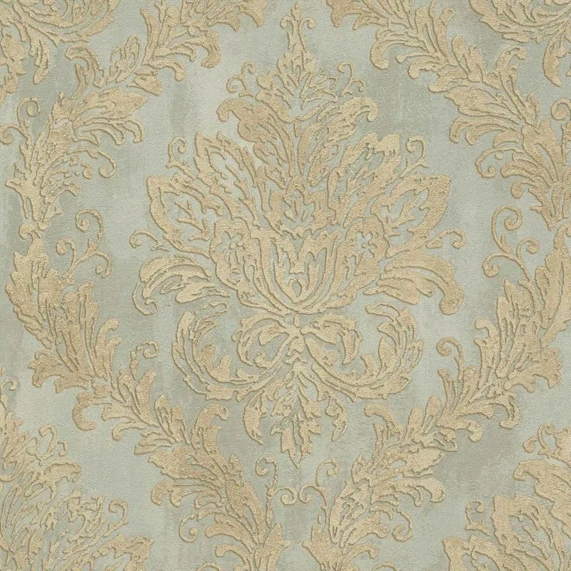 Grand Palace Duck Egg Green & Gold Damask Vinyl Wallpaper 79049-2