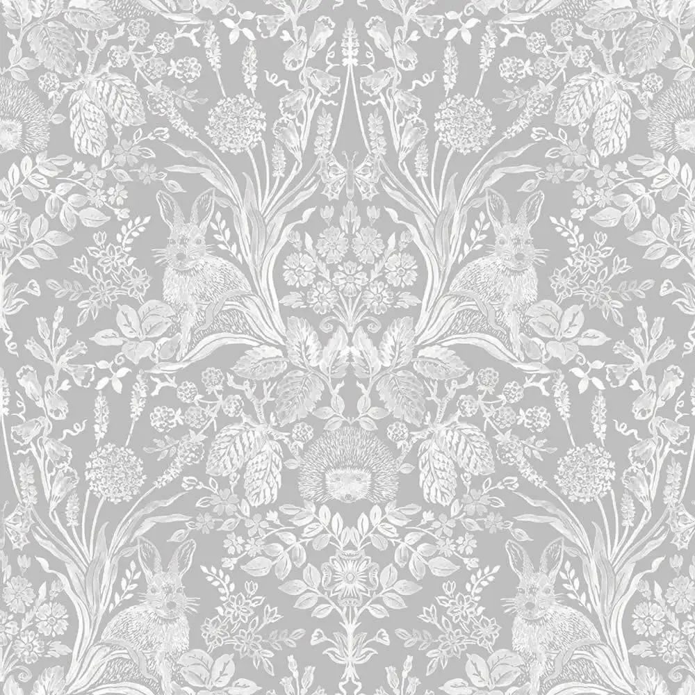 Harlen Woodland Damask Grey William Morris Style Wallpaper 90160