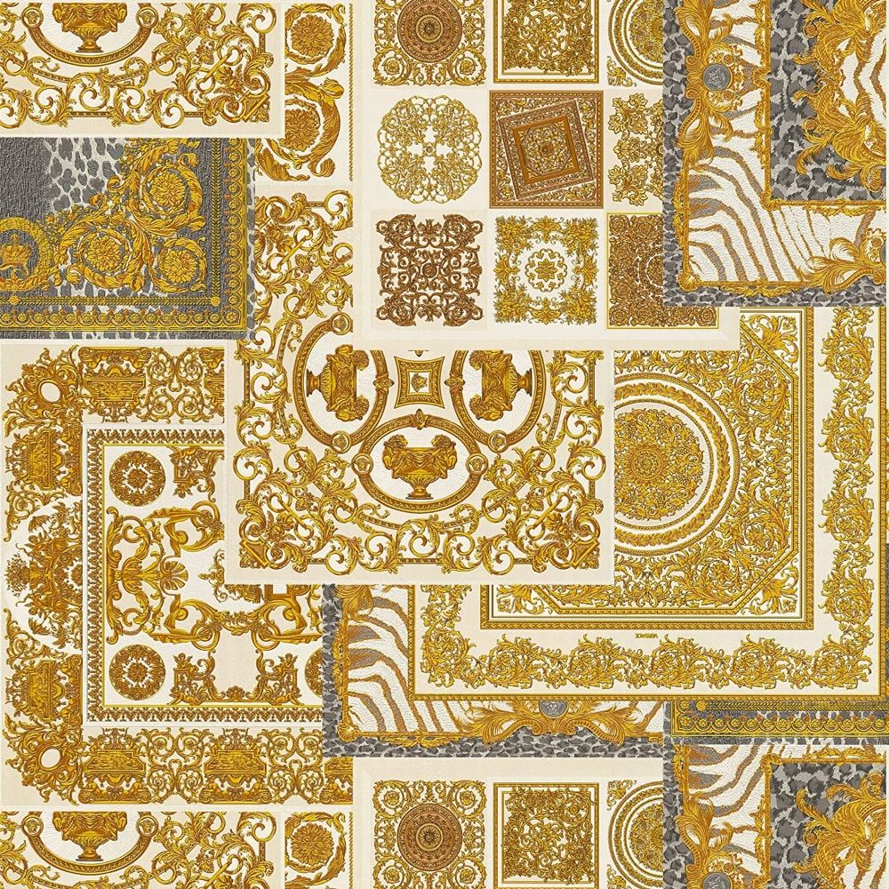 Oriental Decoupage Cream & Gold Luxury Vinyl Wallpaper 370484
