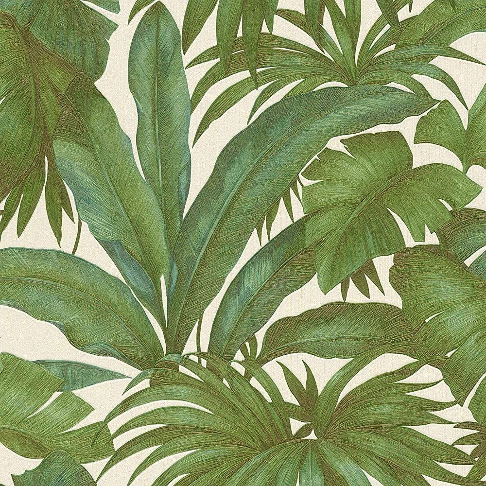 Giungle Jungle Palm Tree Print Ivory & Green Wallpaper Luxury Vinyl Wallpaper 962405
