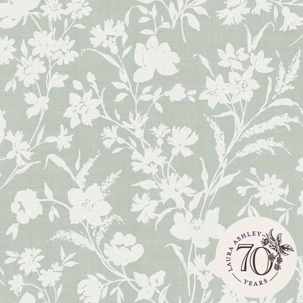 Rye Trailing Floral Monoprint Motif Sage Green Laura Ashley Wallpaper 119855