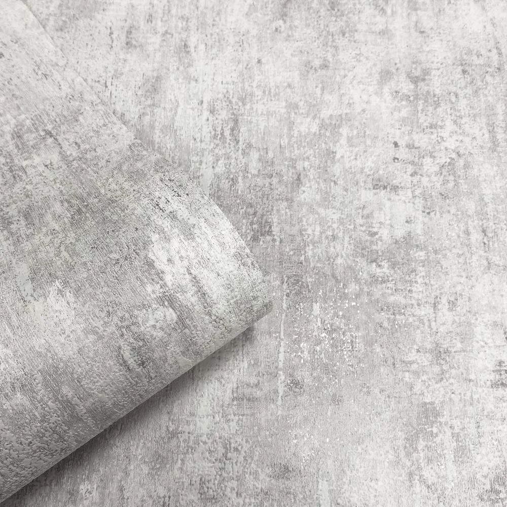 Phelan Texture Grey & Metallic Silver Ink Industrial Effect Wallpaper 209101