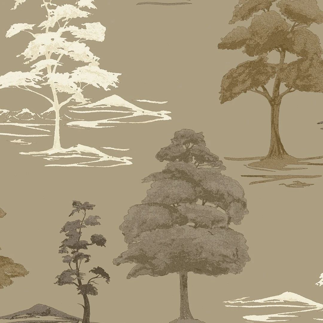 Carlotta Tree Rich Satin Champagne Brown Vinyl Wallpaper 9038