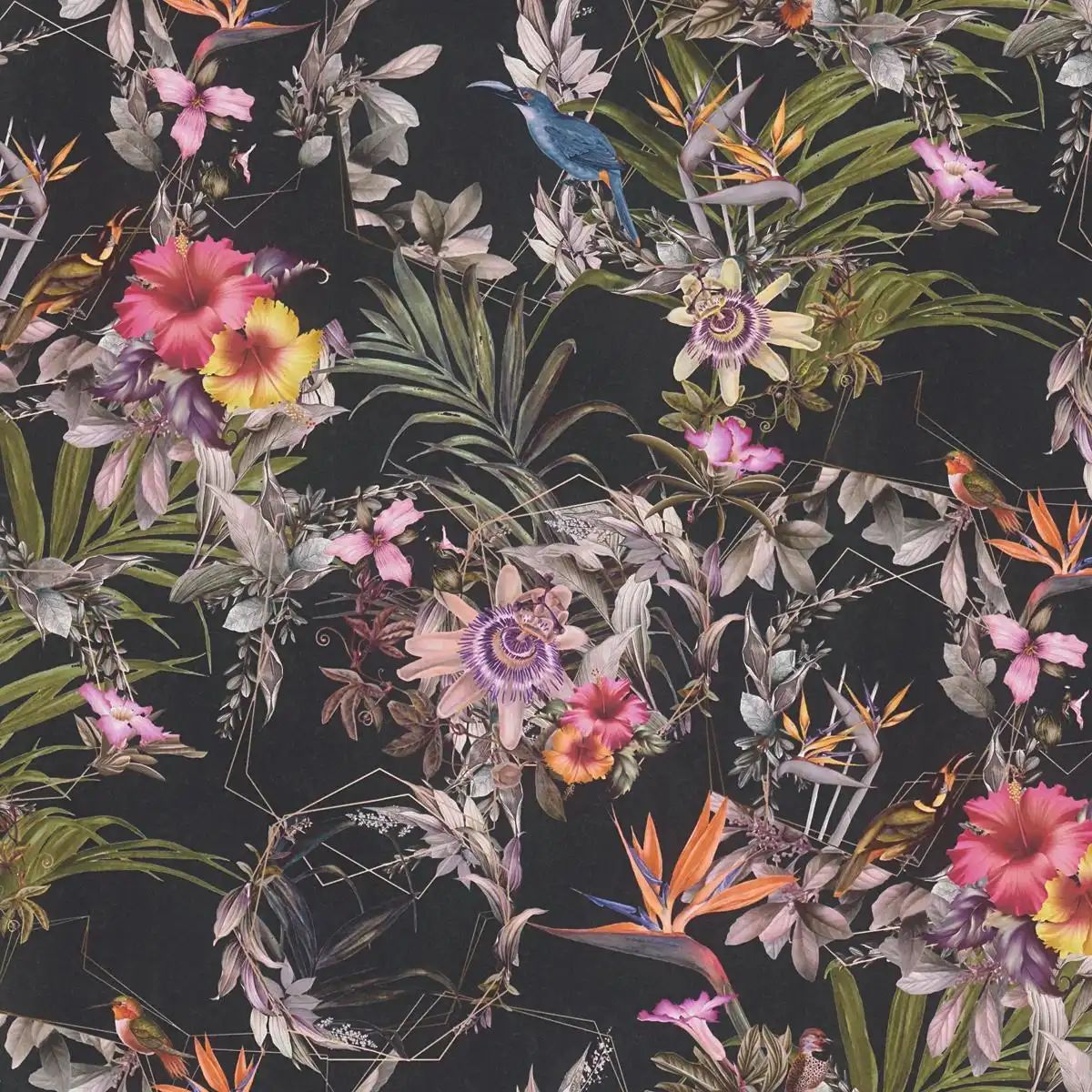 Dream Flowery Digital Print Vinyl Wallpaper Black 38178-1