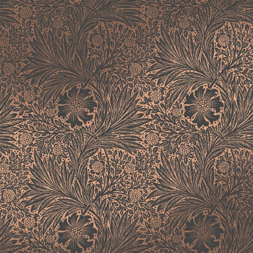 Marigold Fibrous Willow Leaves Charcoal Wallpaper by William Morris 124254
