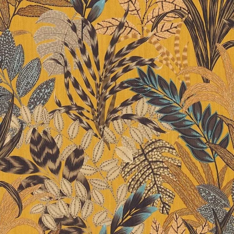 Nala Cape Town Wallpaper Jungle Palm Leaf Vinyl Yellow Brown 37860-1