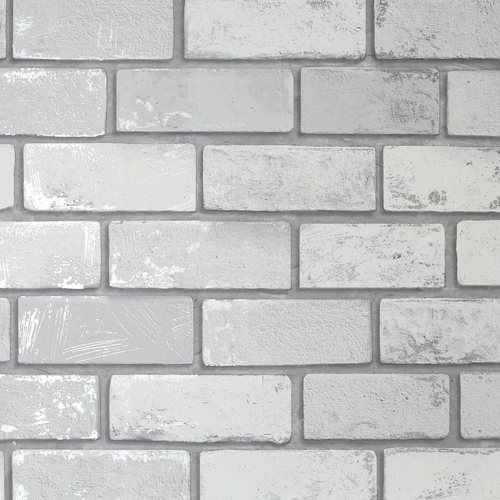 Metallic Brick Effect White & Silver Wallpaper 692201