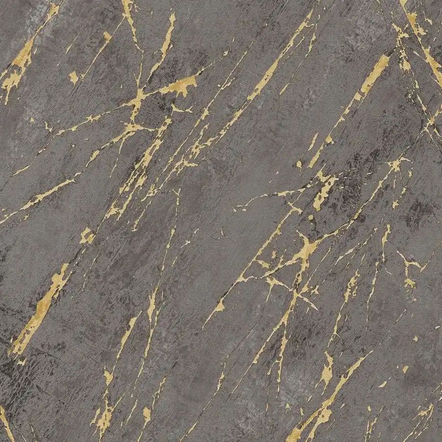 Havana Marble Effect Charcoal & Gold Vinyl Wallpaper 38817-5