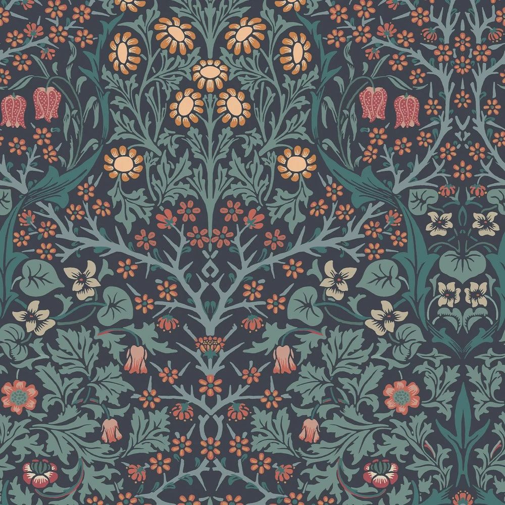 Blackthorn Violets & Meadow Flowers Navy Wallpaper by William Morris 124251