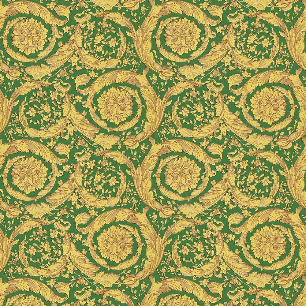 Oriental Barocco Green & Gold Luxury Vinyl Wallpaper 366926