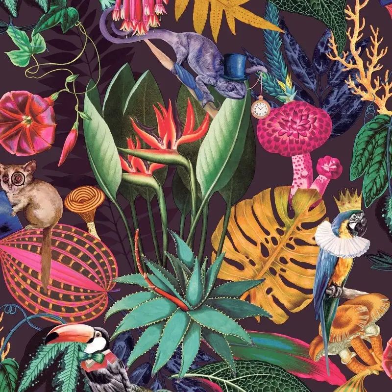 Wonderland Tropical Plum Conversational Animal Wallpaper 91192