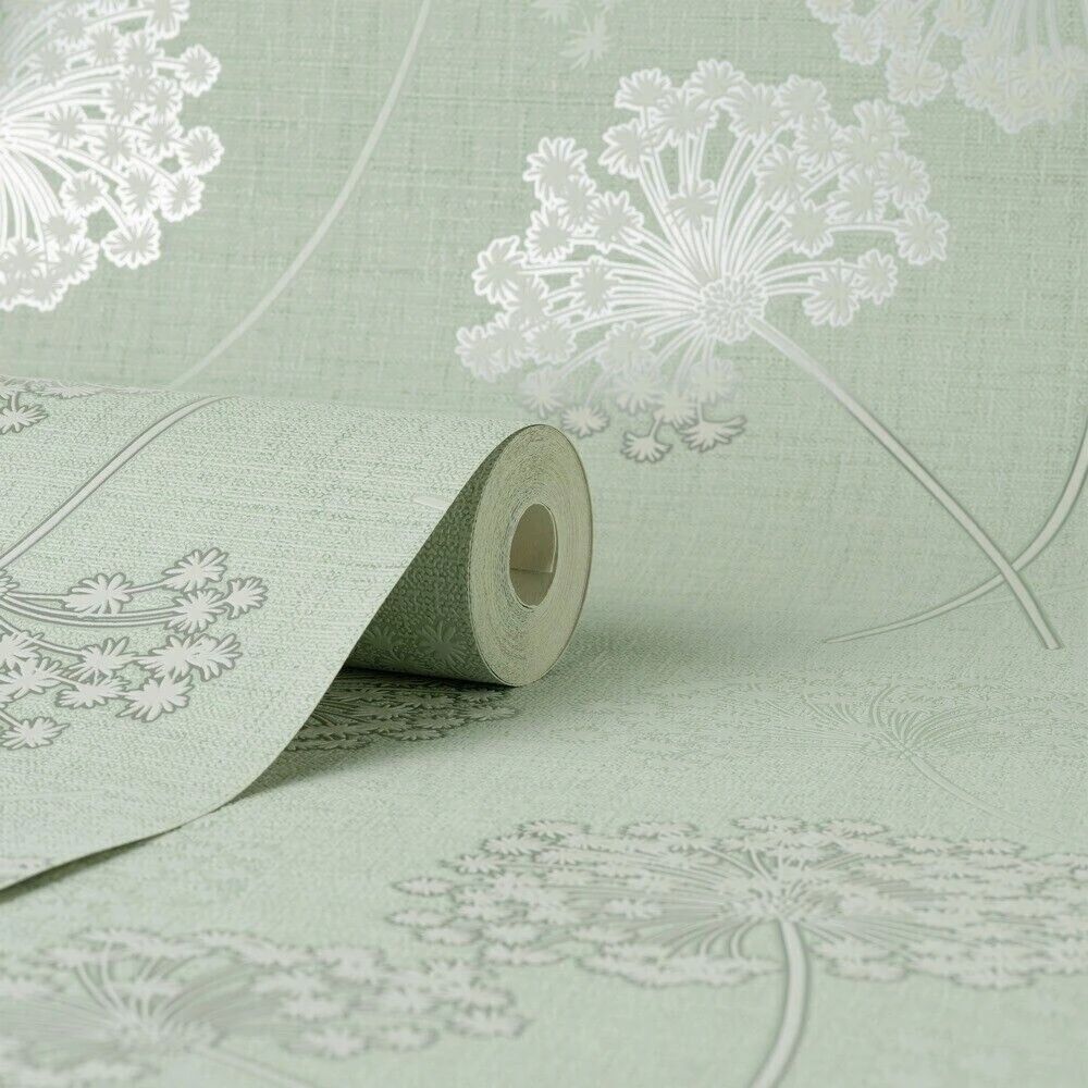 Grace Allium Green Metallic Floral Texture Wallpaper FD43282