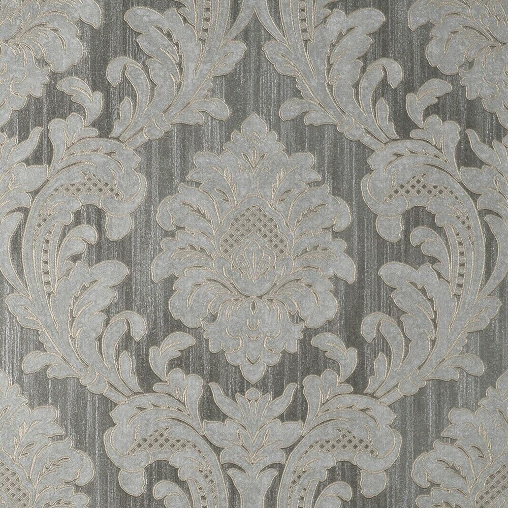 Milano Damask Grey Heavyweight Italian Vinyl Wallpaper M95623
