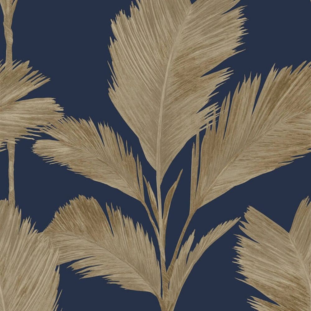 Alessia Leaf Navy & Metallic Gold Italian Vinyl Wallpaper 213