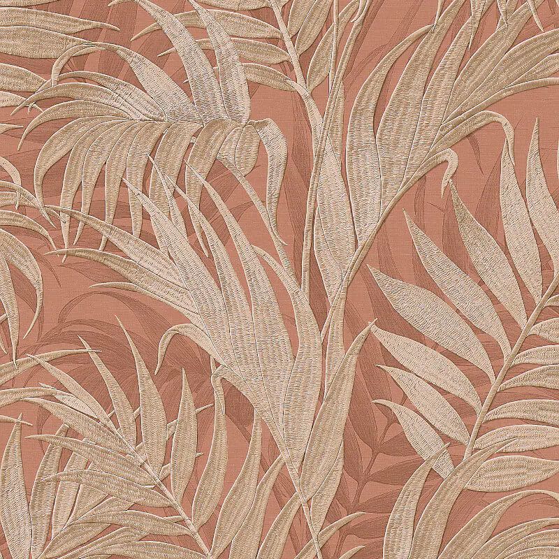 Grace Tropical Palm Leaf Brown & Gold Luxury Vinyl Wallpaper GR322106