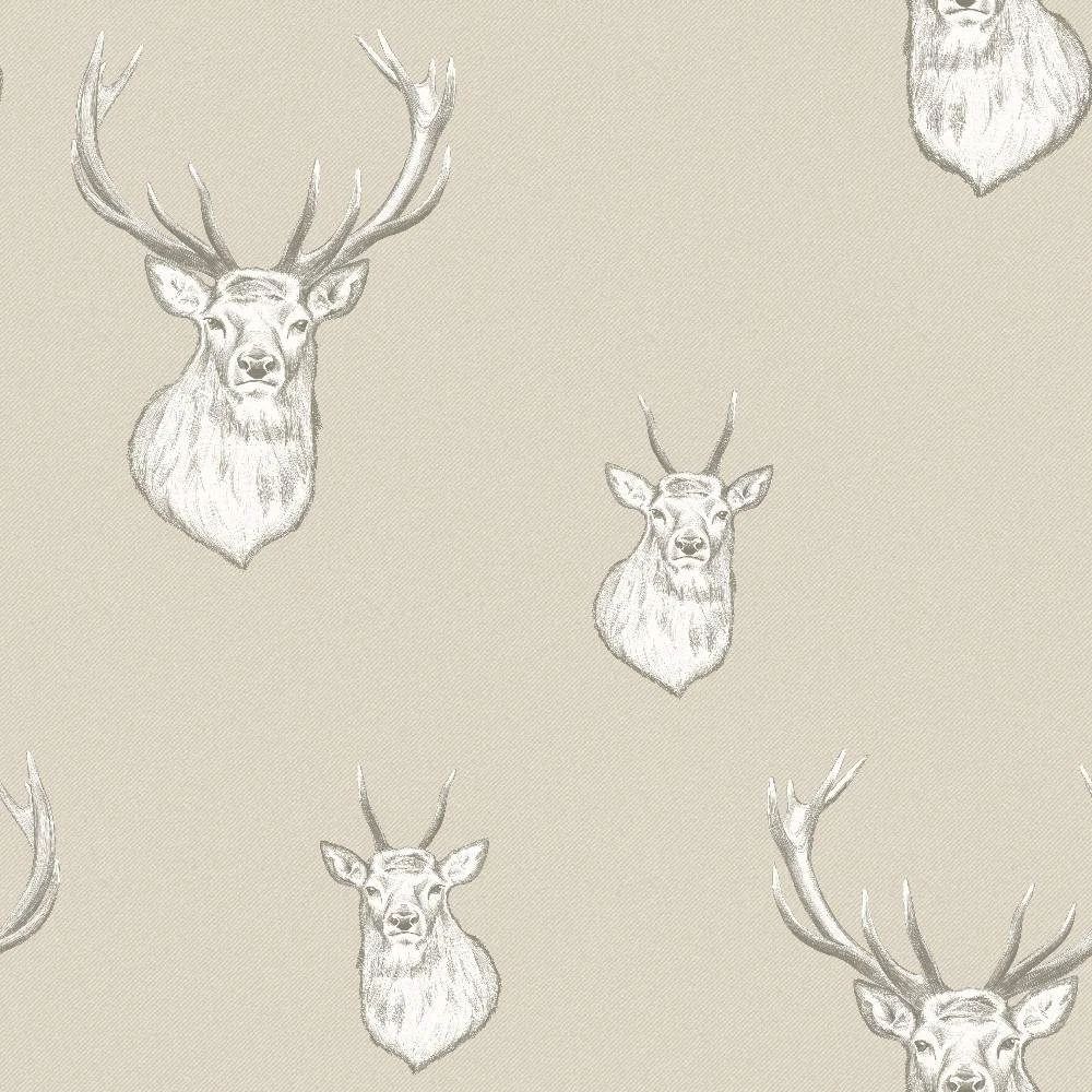 Stag Head Deer Cream Beige Animal Woodland Wallpaper by Catherine Lansfield 165514