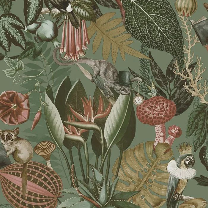 Wonderland Tropical Sage Conversational Animal Wallpaper 13401