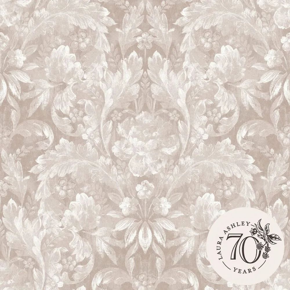 Apolline Curling Acanthus & Leaves Dove Grey Laura Ashley Wallpaper 119843