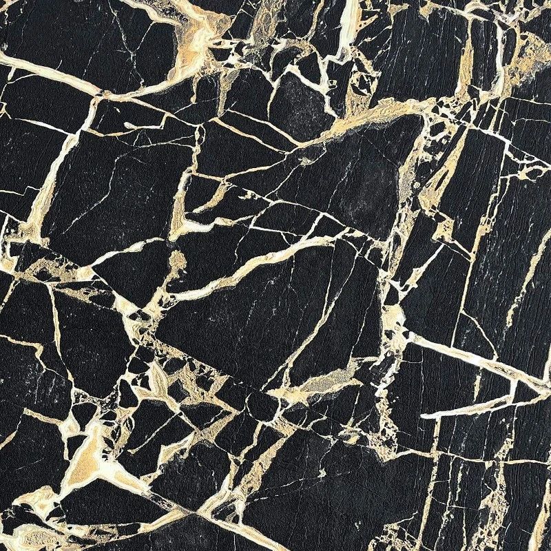 Enzo Cracked Marble Black & Gold Carrara Luxury Italian Vinyl Wallpaper 538113
