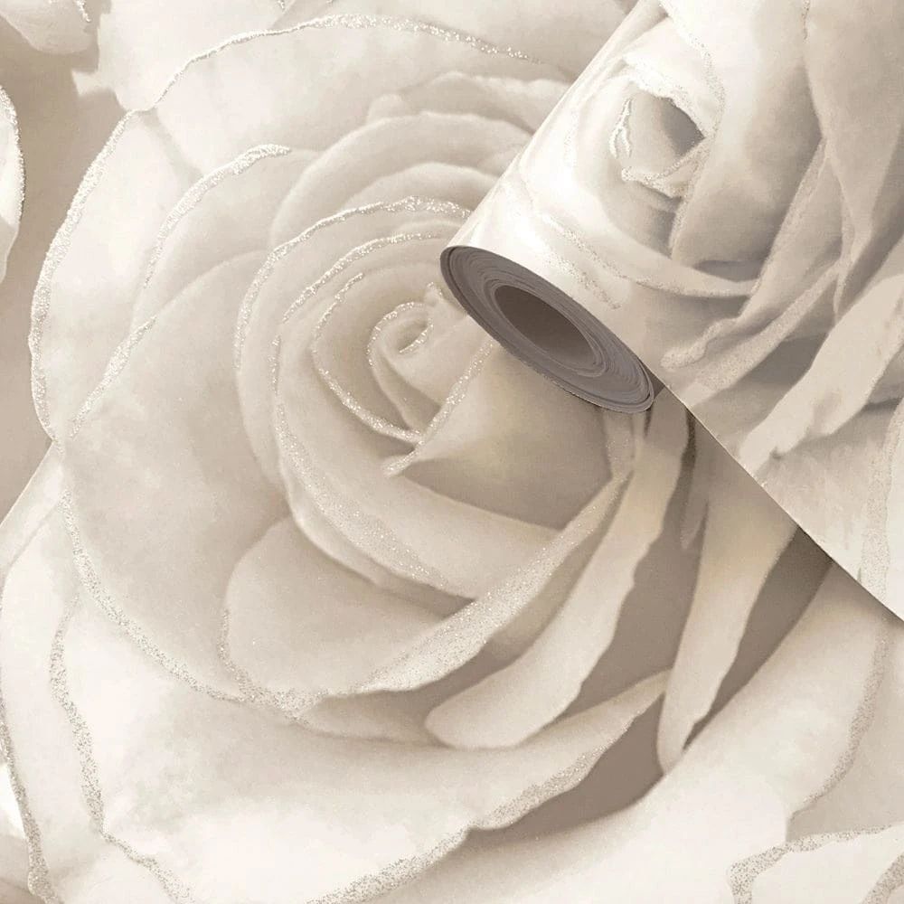 Madison Rose Floral Pearl and Cream Glitter Wallpaper 139524