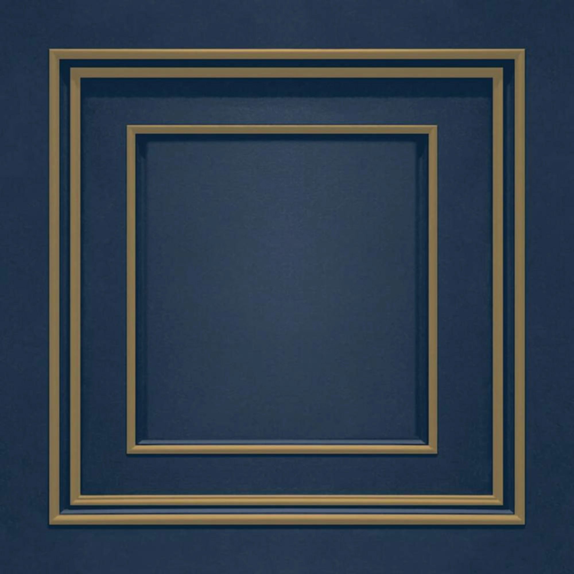 Amara Panel Effect Navy Blue & Metallic Gold Italian Vinyl Wallpaper 7385