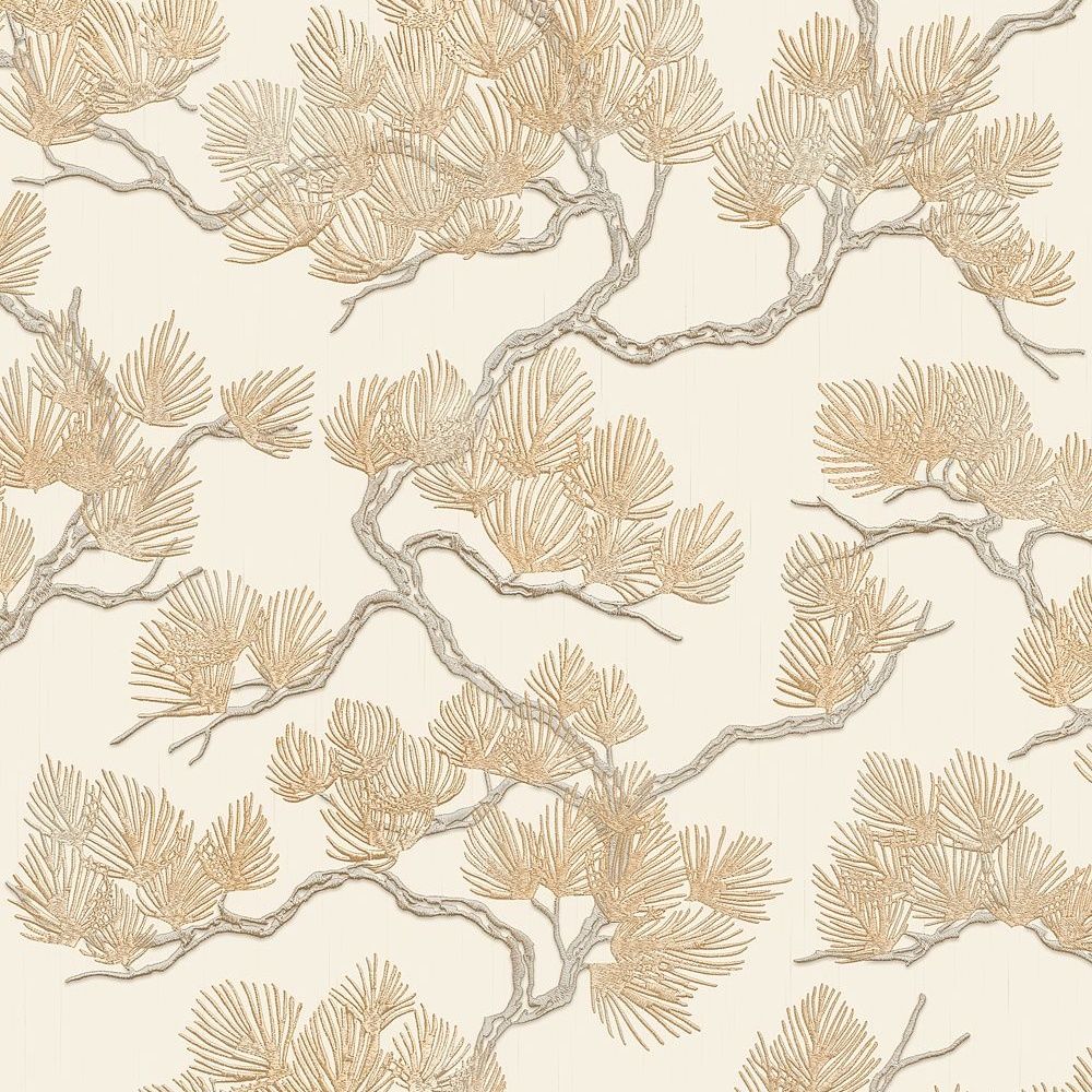 Stitch Pine Tree Cream Vinyl Wallpaper WF121012
