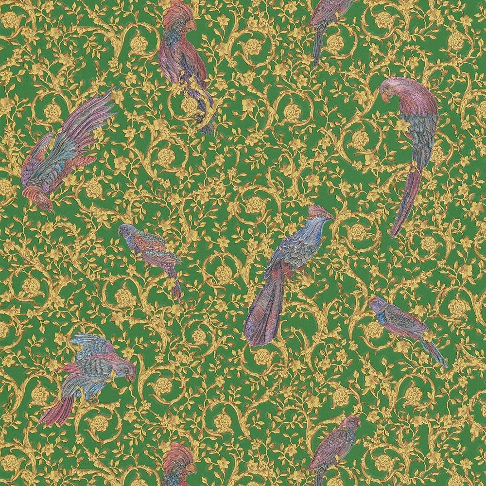 Barocco Birds Green Wallpaper Luxury Vinyl Wallpaper 370533