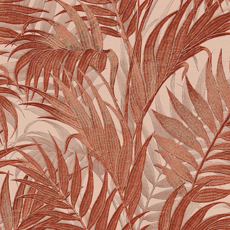 Grace Tropical Palm Leaf Orange & Beige Luxury Vinyl Wallpaper GR322107