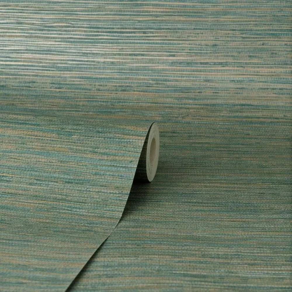 Fusion Texture Teal Metallic Grasscloth Vinyl Wallpaper M1768