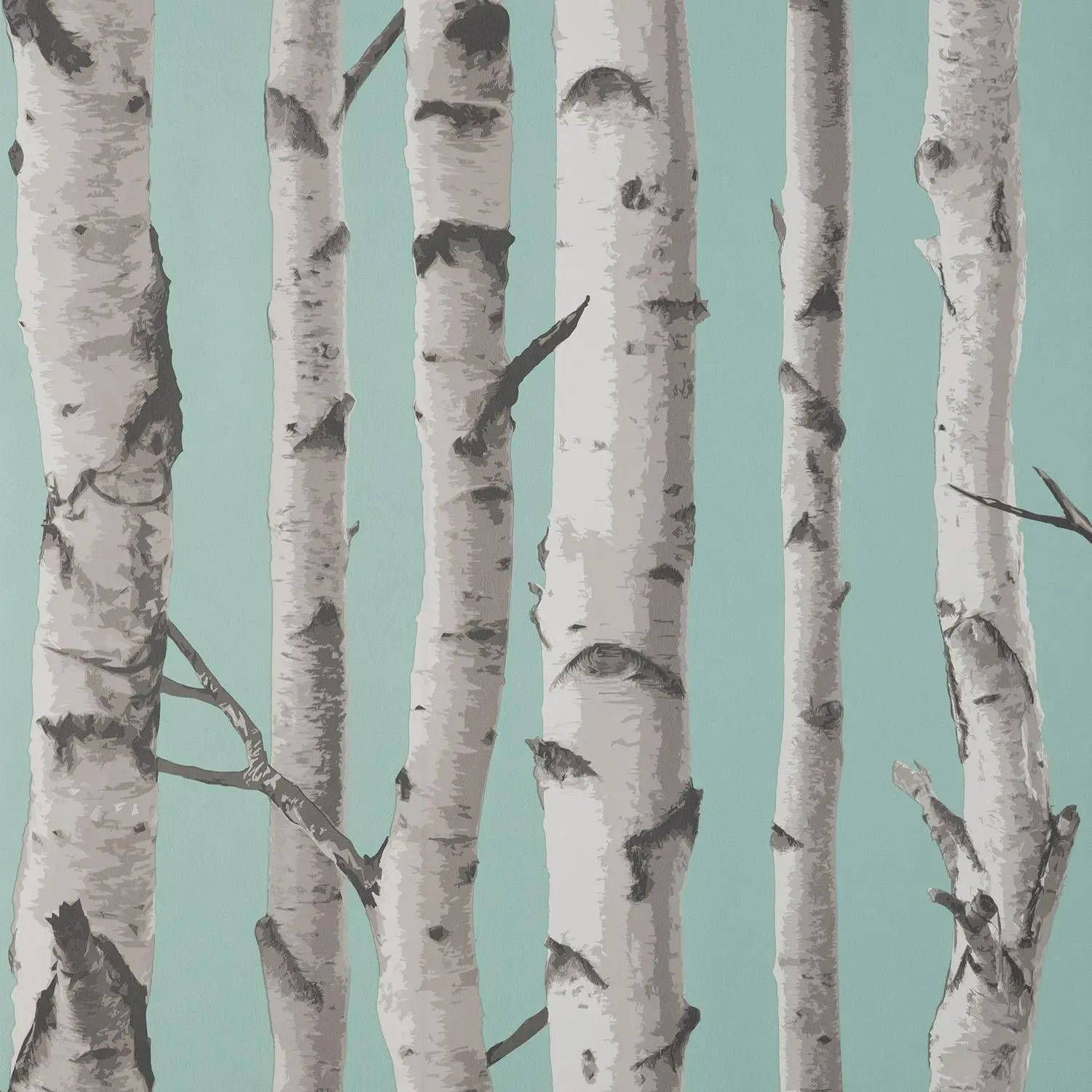 Birch Trees Duck Egg and Silver Wallpaper FD43293