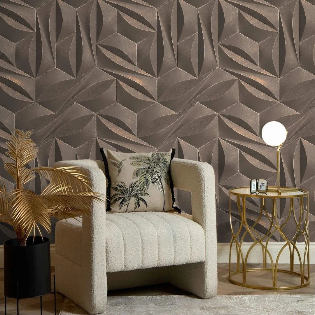 3D Effect Geometric Mural Grey Dubai Collection Vinyl 391792