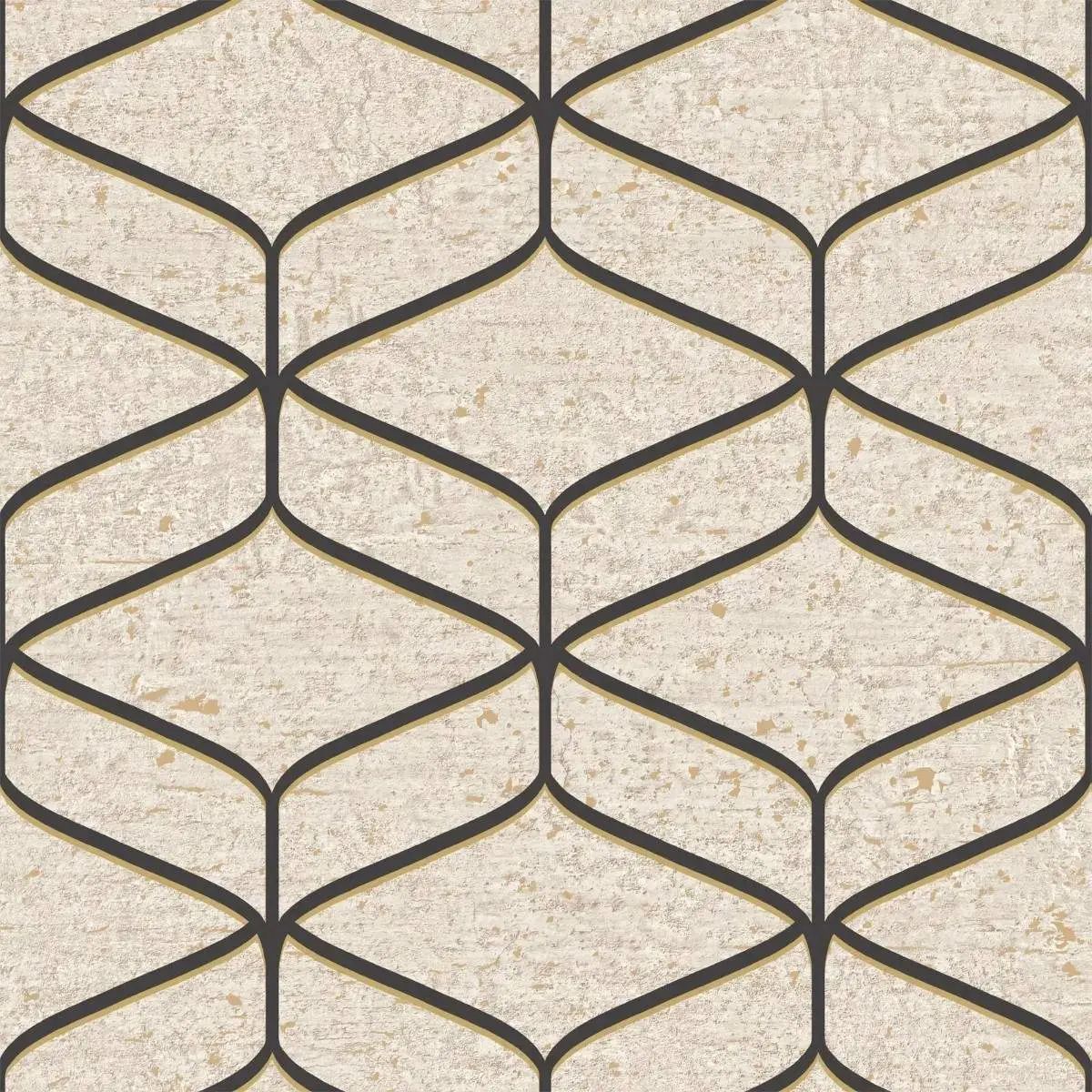 Linear Concrete Geometric Beige & Black Belgravia Decor Wallpaper 2313