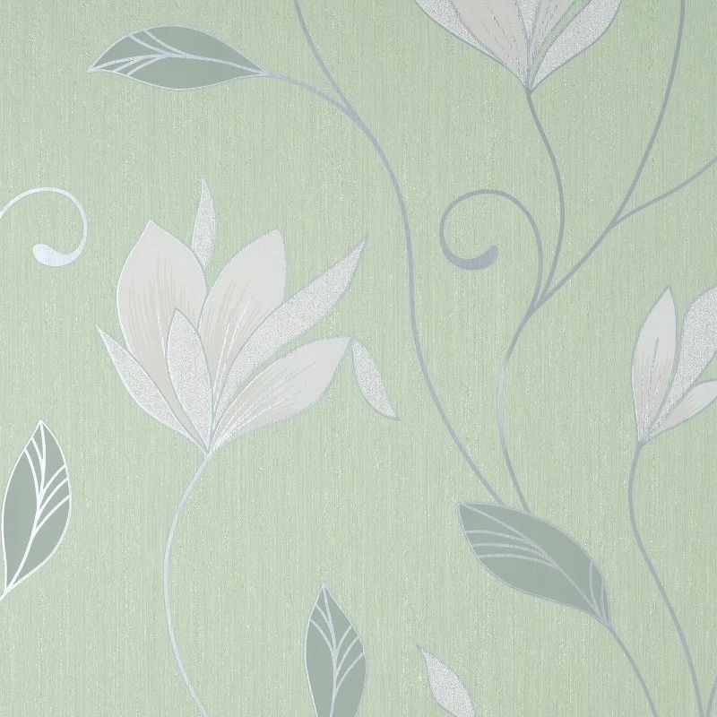 Synergy Floral Green Vinyl Wallpaper M1739