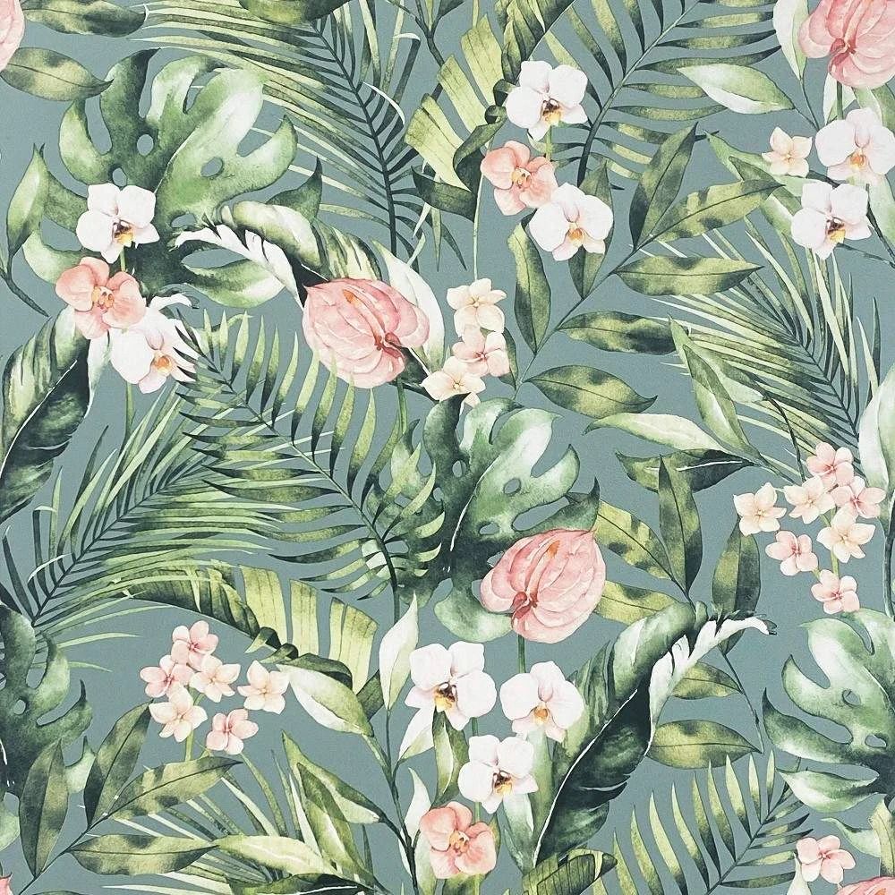 Tropical Floral Sea Blue & Blush Wallpaper 924905