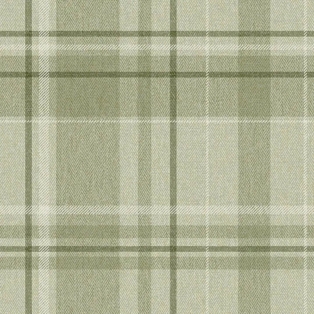 Harris Check Sage Green Tweed Herringbone Wallpaper by Crown M1865