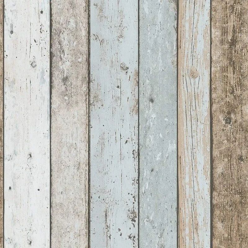 Wooden Wall Shabby Chic Panel Blue & Brown Wallpaper 8999-27