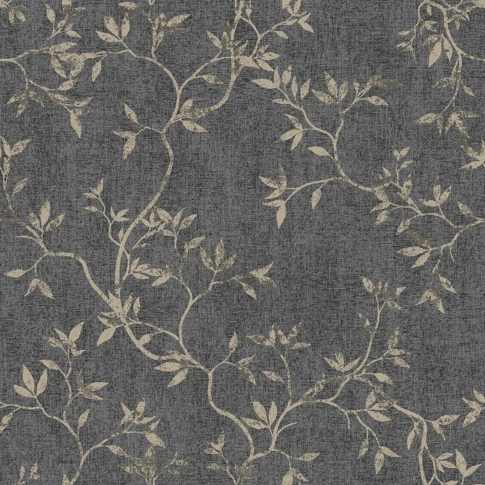 Japandi Leaf Charcoal & Metallic Gold Floral Darcy James Wallpaper 173572