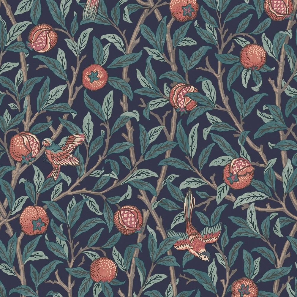 Bird & Pomegranate Navy Blue Wallpaper by William Morris 124259