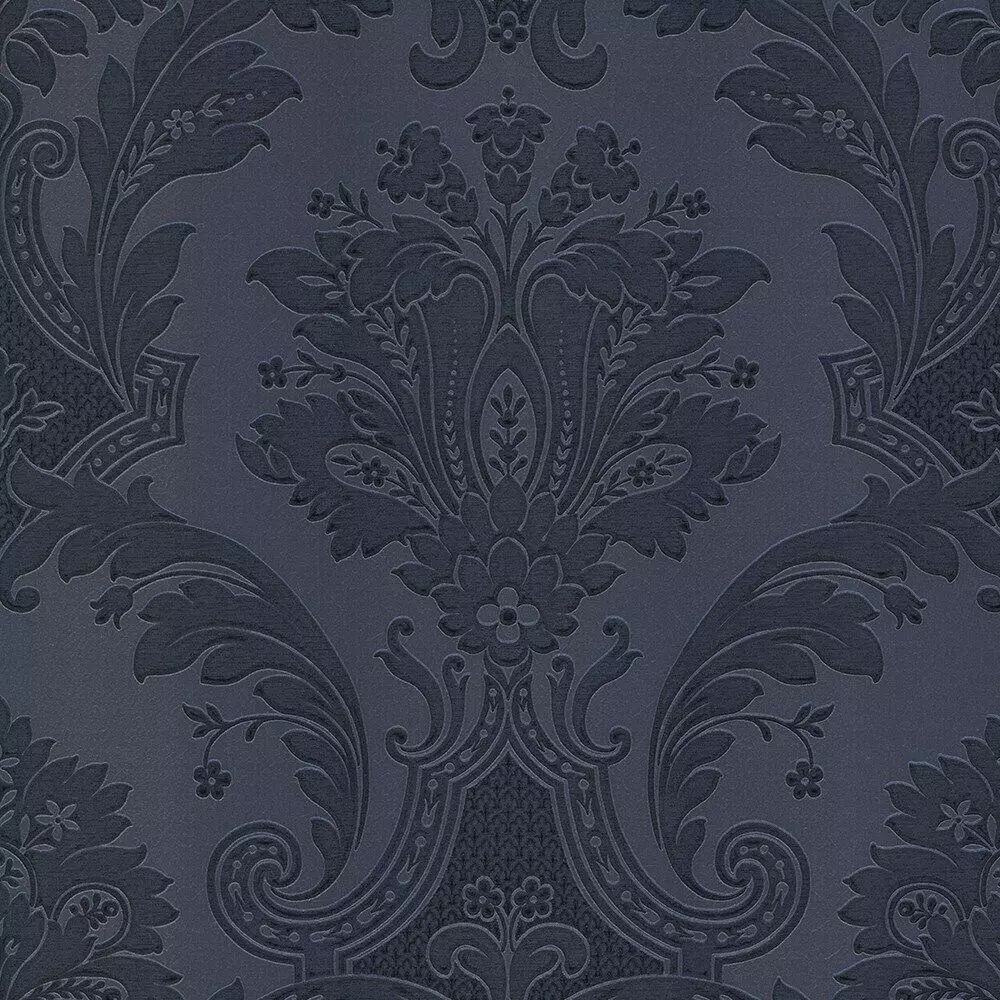 Amara Damask Dark Blue Italian Vinyl Wallpaper 7371