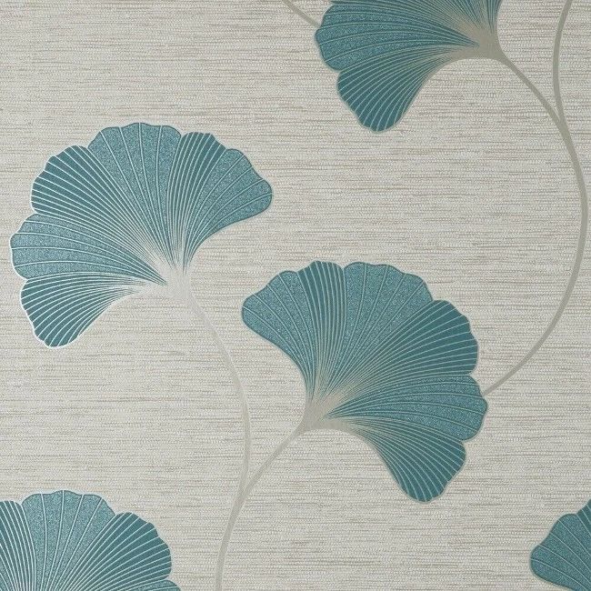 Miya Gingko Teal Textured Vinyl Wallpaper FD43151