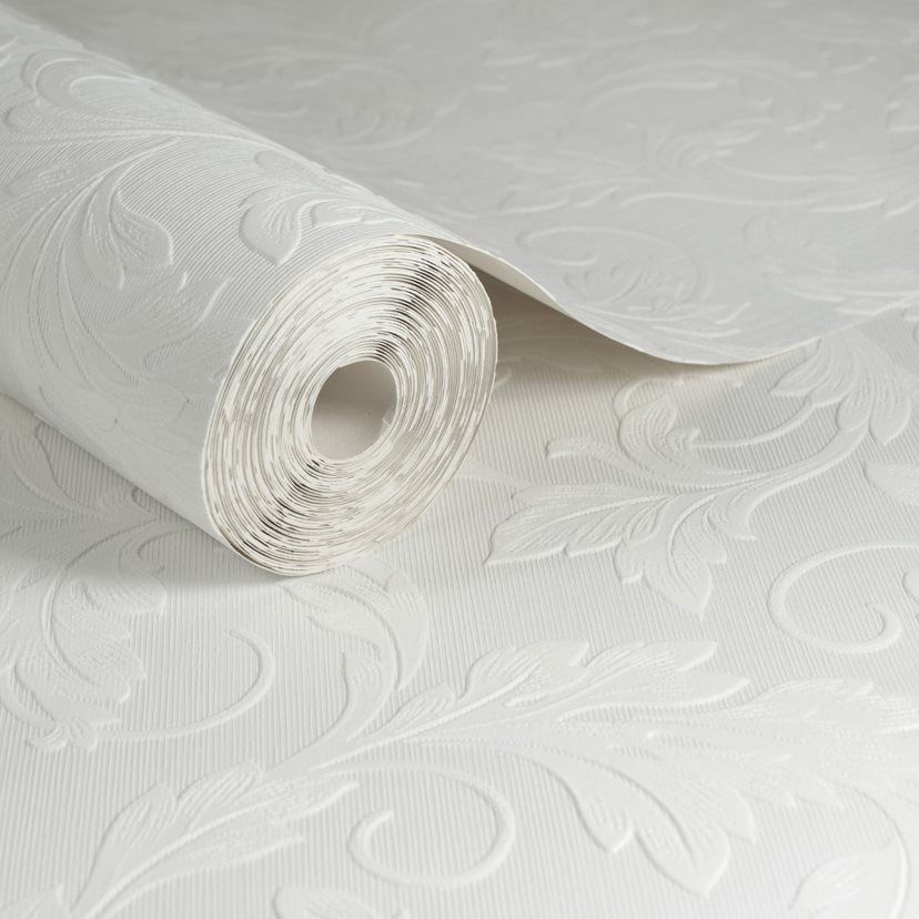 Scrolling Leaf Superfresco White Paintable Wallpaper 15069