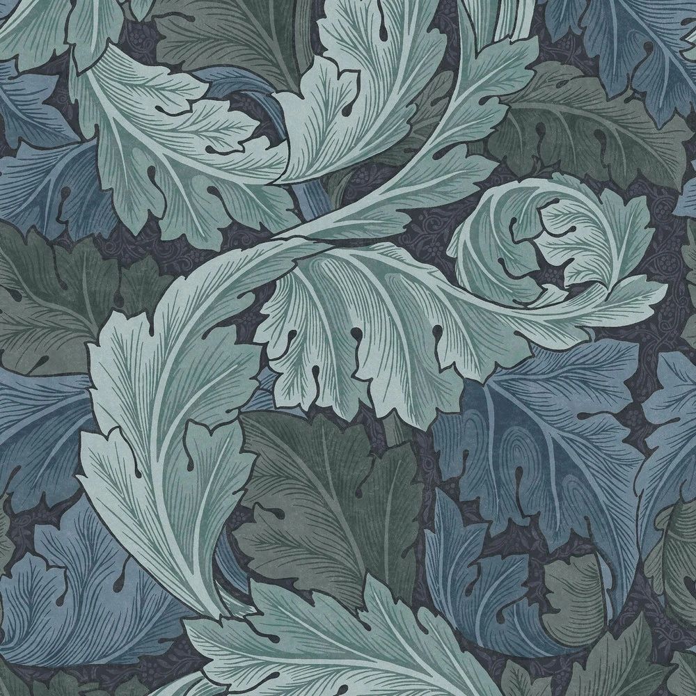 Acanthus Curling leaves Blue Wallpaper by William Morris 124225