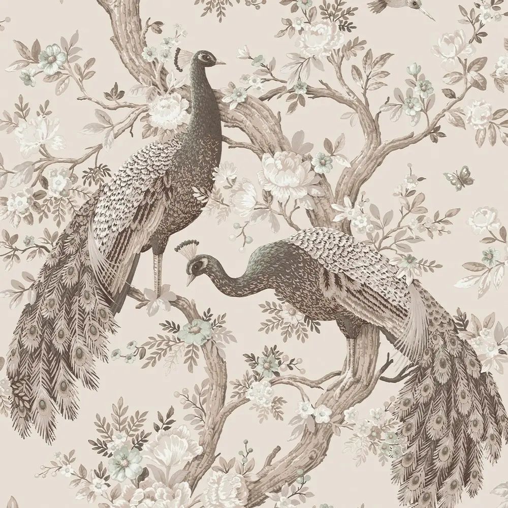 Belvedere Peacocks Soft Truffle Laura Ashley Wallpaper 113399