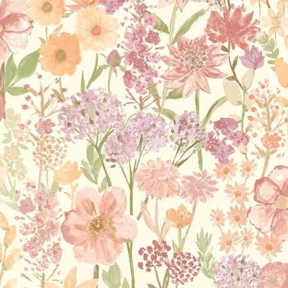 Wildflowers Meadow Cream & Pink Floral Wallpaper A61603