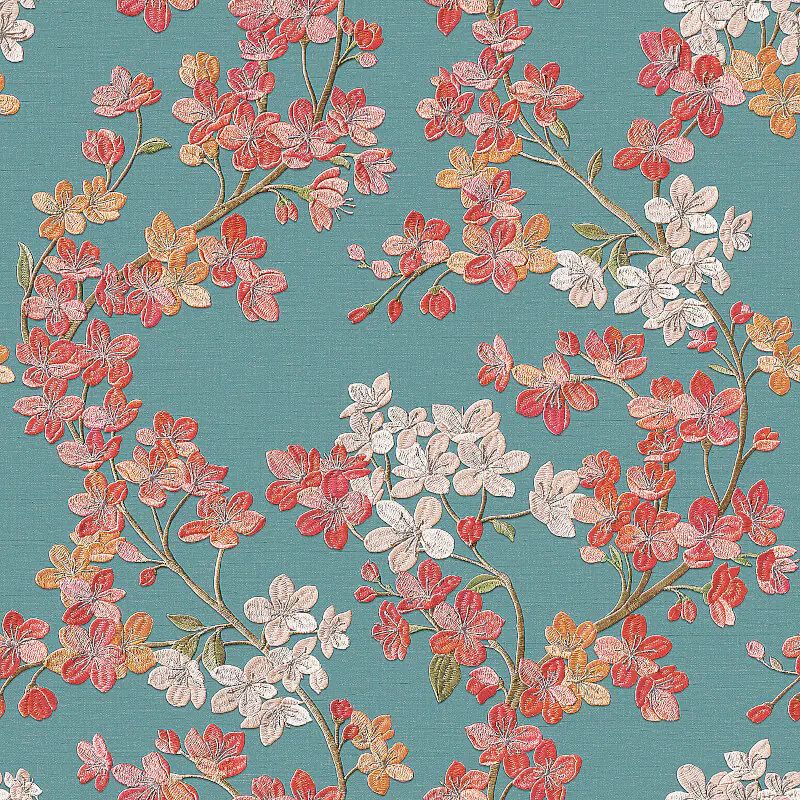 Grace Cherry Blossom Aqua Luxury Vinyl Wallpaper GR322205