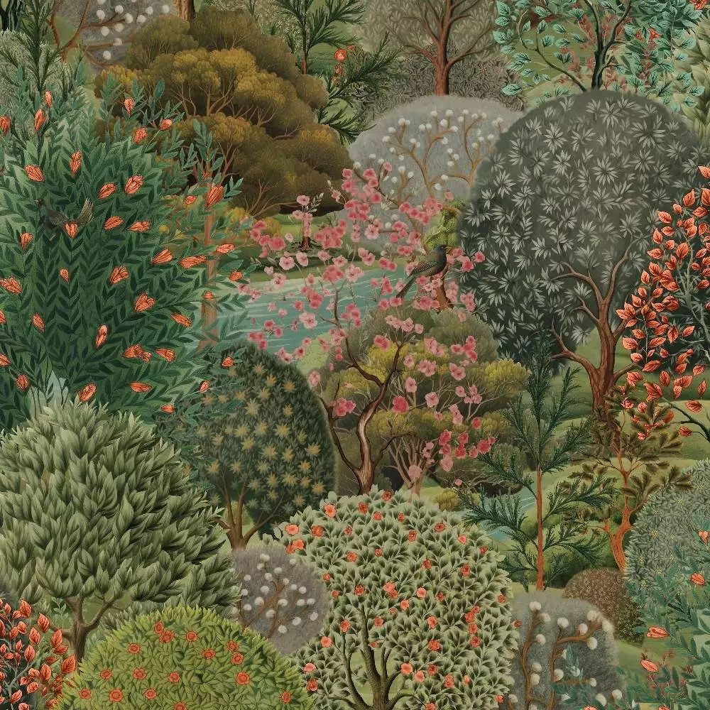 Tree Tapestry Green Tranquil Forest Towering Trees Wallpaper 13690