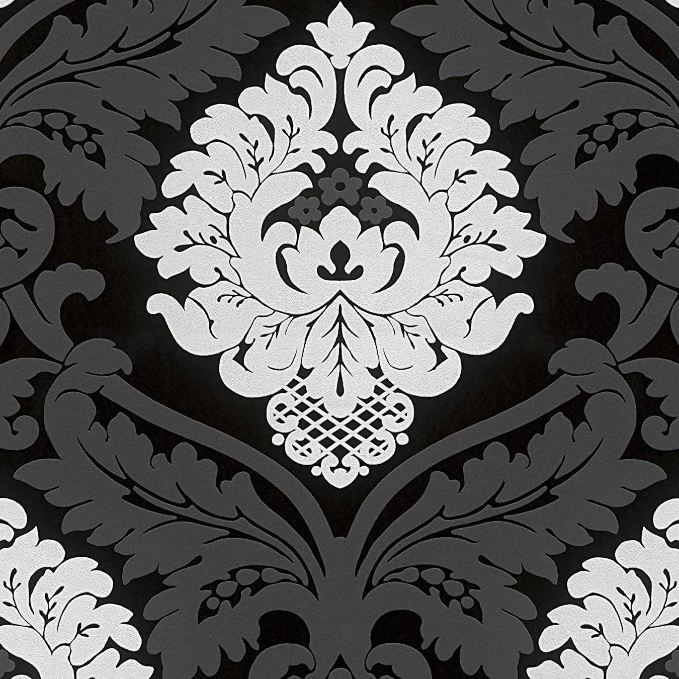 Flock Damask Wallpaper Black 5543-14