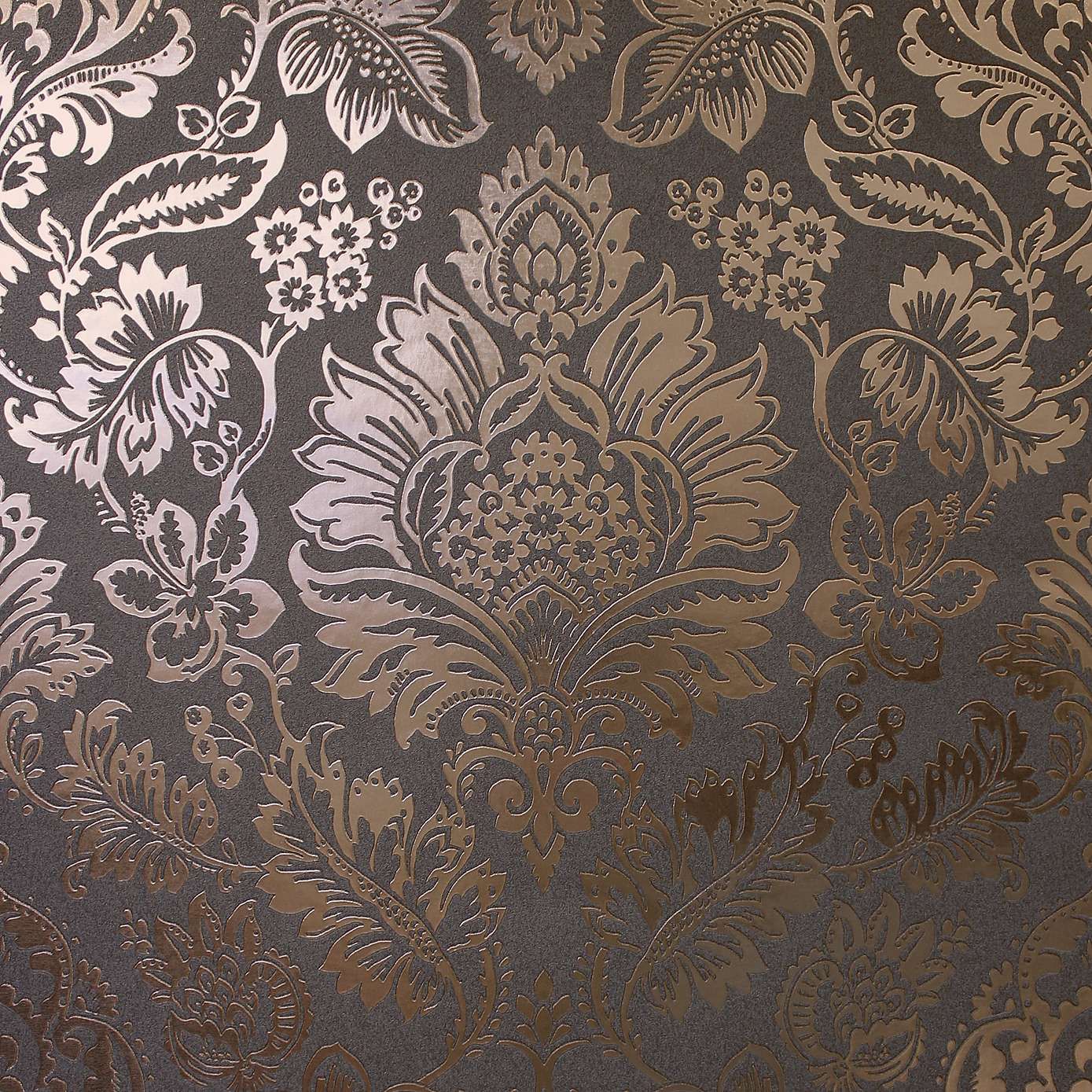 Platinum Damask Charcoal Foil Vinyl Wallpaper FD42563
