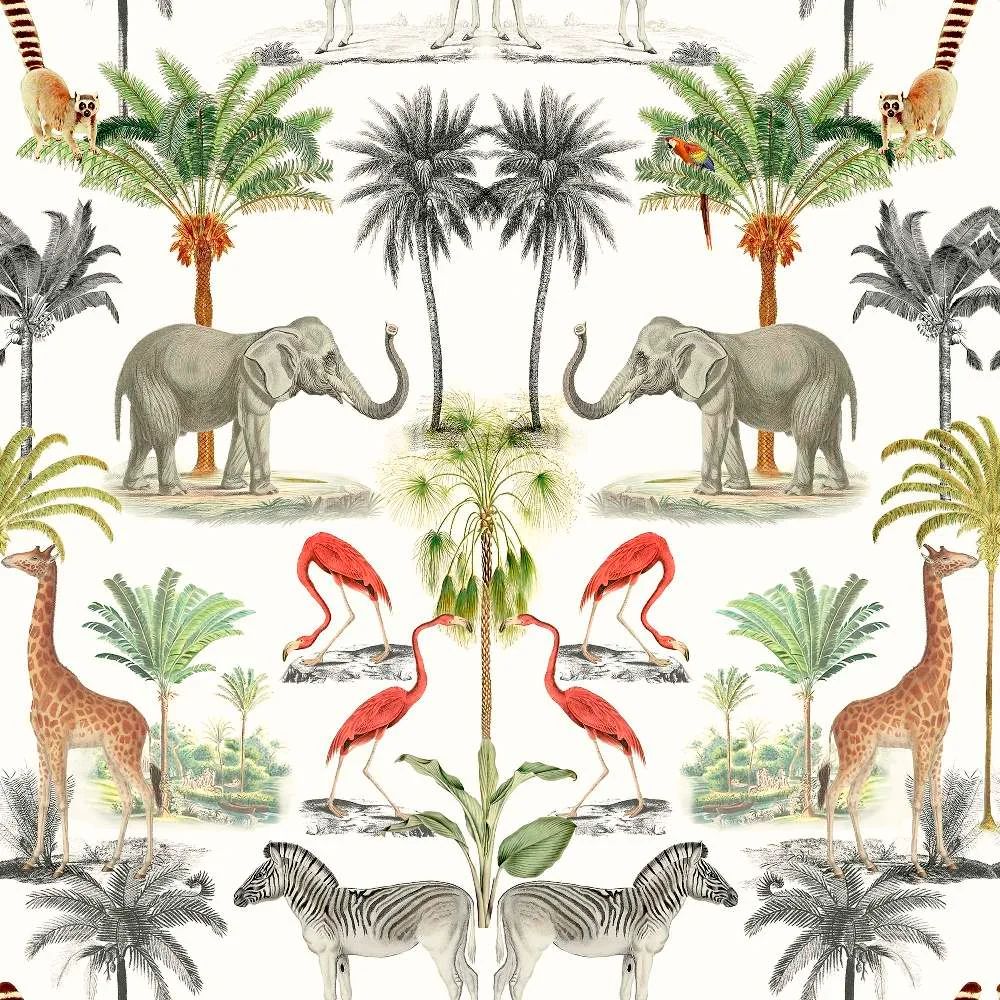 Mirrored Animals Multicoloured Wallpaper 924109