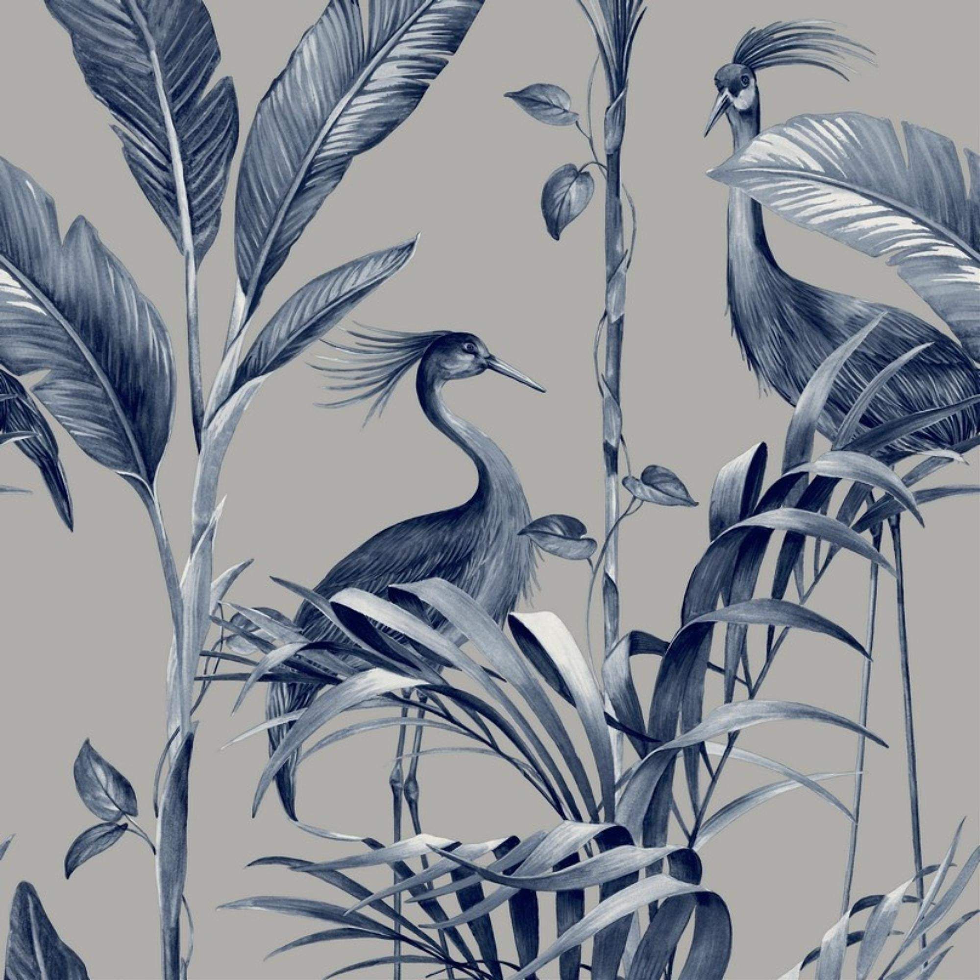 Azzurra Leaf Navy Silver Wallpaper 9506